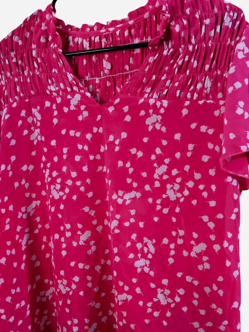 Fuchsia Short-Sleeve Blouse with White Spot Print